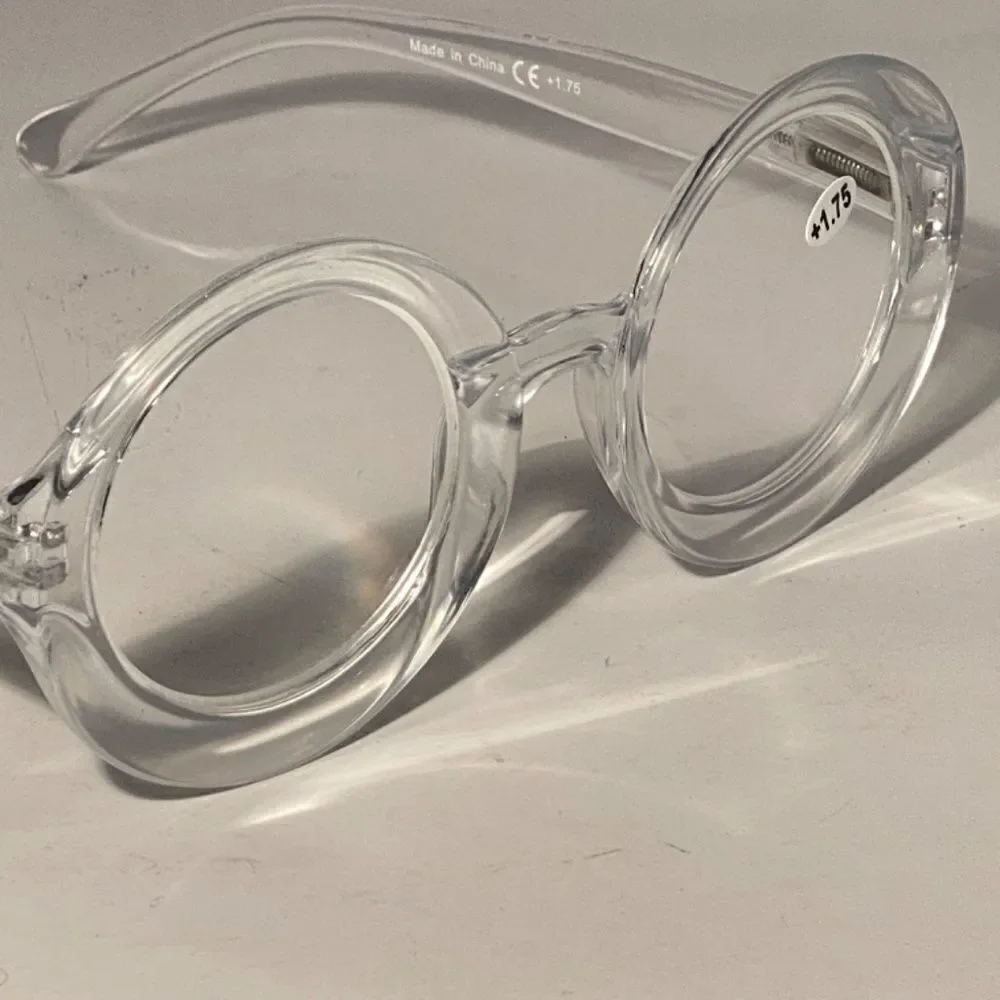 1056 Fern Oversized 1.75 Reading Glasses Readers Round Clear Frames NWT